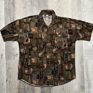 Vintage Towncraft Abstract Button Up Shirt Mens Large Rayon Blend Made In USA